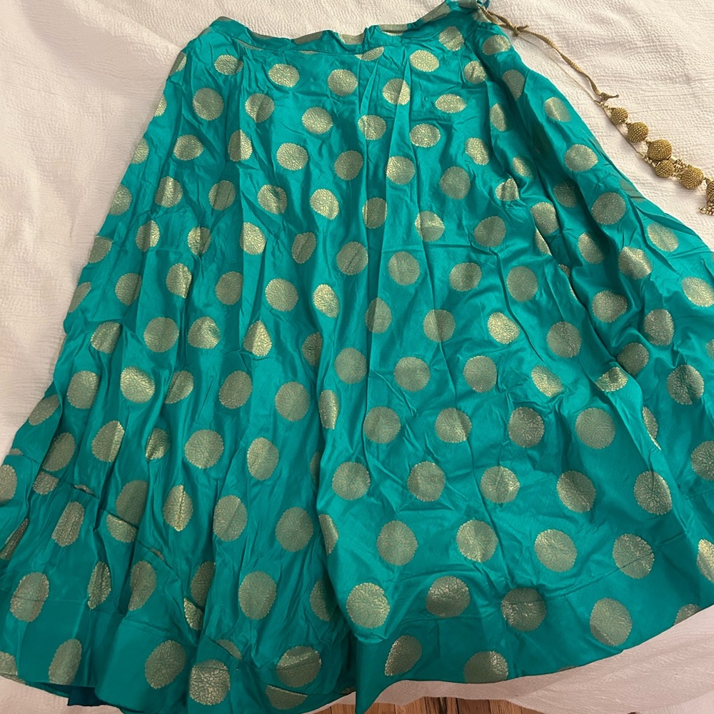 Green/Teal and Gold Indian Skirt
